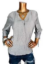 Apt. 9 M Top NWT$36 Striped Black White Blouse Easy Wear Shirt Knot Ties Low Cut