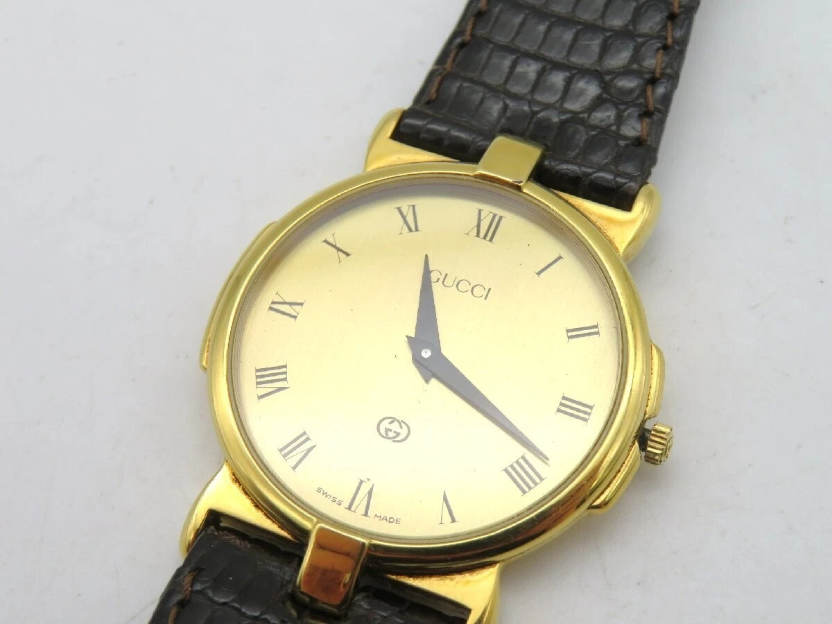 [Exc+5] GUCCI 3400M montre à quartz pour homme plaqué cadran or du Japon d'occasion fonctionnelle