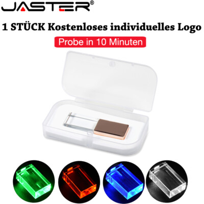 Red LED USB Flash Drive 64GB Free Custom Logo Crystal Pen Drive 32GB Plastic Box
