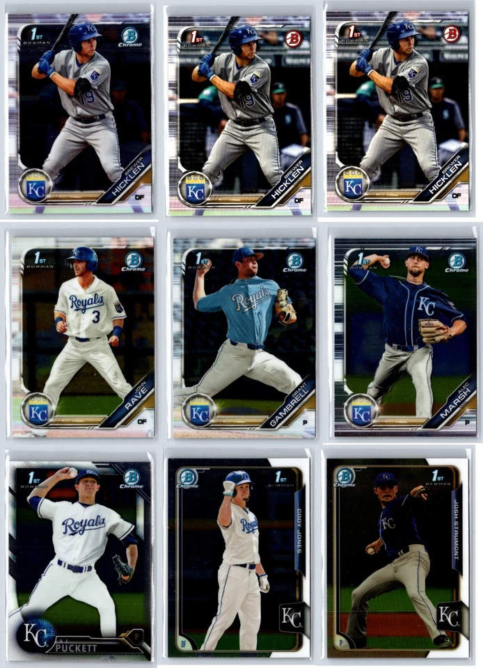 Lote (68) Tarjeta de béisbol cromada de novato 1st Bowman de Kansas City Royals RC Foto 3 de 4