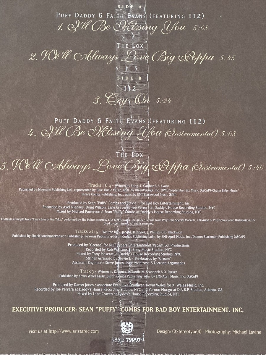 PUFF DADDY - TRIBUTE TO NOTORIOUS B.I.G. SEALED 12” VINYL w
