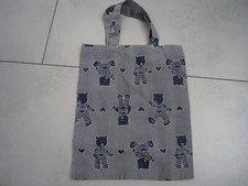 Mittlere Kindergartentasche, Bärenmotiv, Stoffbeutel, Handarbeit, NEU ,BLAU