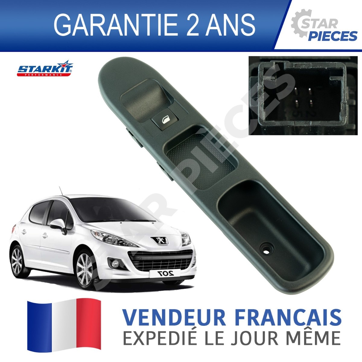 Contacteur Lève-Vitre Avant Droit Pour Peugeot 207 CC/SW/Van/Berline - Neuf D'Origine NTY