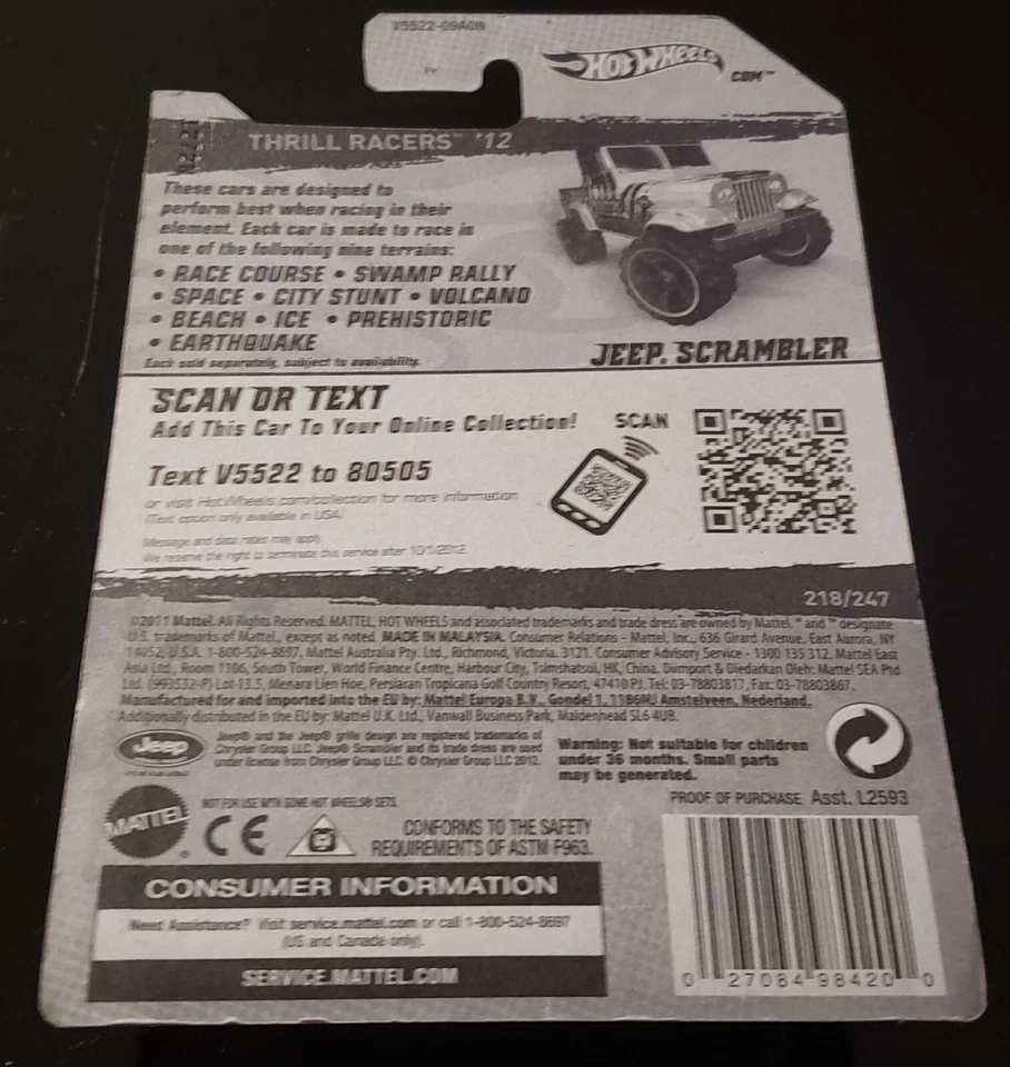 Jeep Scrambler Thrill Racers Prehistoric 12 2012 Hot Wheels #218  Foto 3 de 3