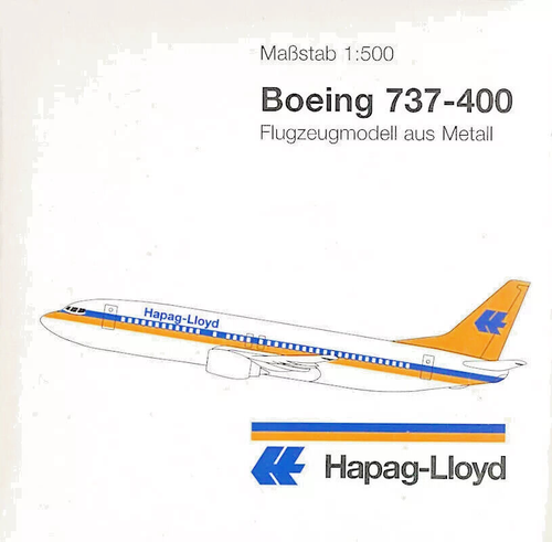HERPA WINGS MINIATUREMODELLE 1/500 SCALE " HAPAG-LLOYD BOEING 737-400 " 501279