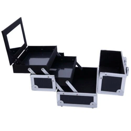 Large Pro Aluminum Makeup Train Case Box Jewelry Cosmetic Organizer with Mirror - Picture 6 of 10