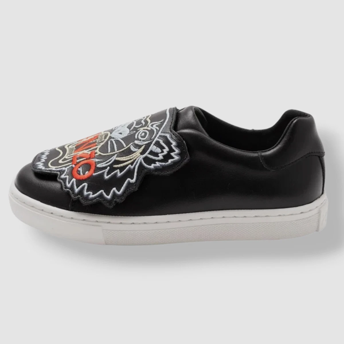 346 Kenzo Unisex Toddler s Black Tiger Leather Sneakers Shoes