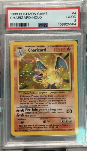 1999 POKEMON BASE SET #4 CHARIZARD-HOLO PSA 2