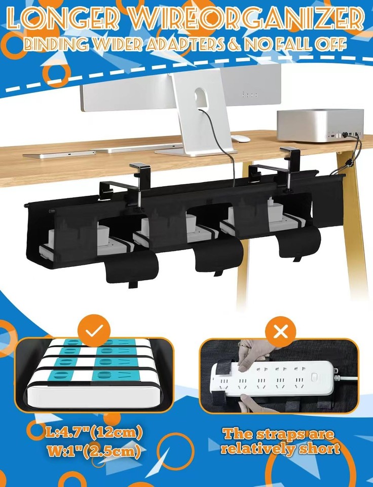 No Drill Under Desk Cable Management Tray - 36" Under Desk Cord ...