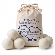 BABL LIFE Wool Dryer Balls 6 Pack, New Packaging 2.6 Inch (Pack of 6), White