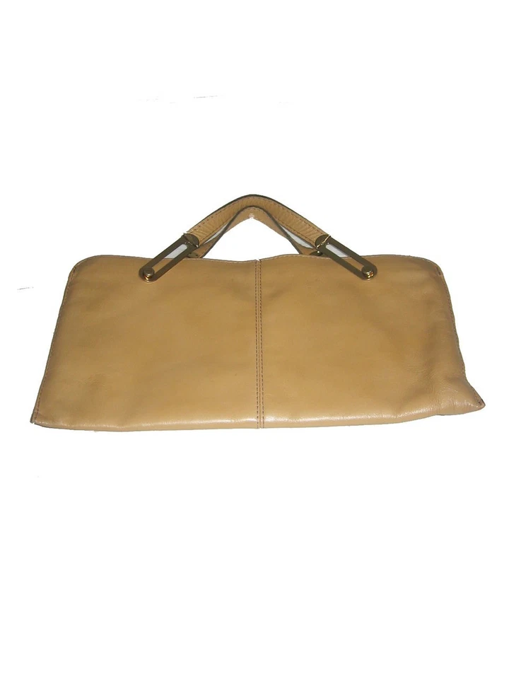 Bolso de mano grande de cuero con asa dorada beige raro de colección con cremallera Foto 2 de 4
