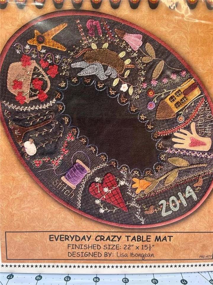 PRIMITIVE GATHERINGS Pattern EVERY DAY CRAZY TABLE MAT 22" x 15.5" Lisa Bongean - Image 2 of 3