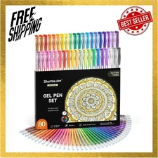 Shuttle Art Glitter Gel Pens, 80 Pack Gel Pens 40 Colors Adult Coloring Books
