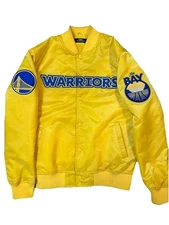 PRO STANDARD MENS GSW WARRIORS SATIN JACKET SNAP BUTTON SIZE SMALL EUC