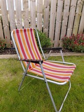 Vintage Folding Camping Chair Yellow Orange Red White Stripes Deck Seat Mercury
