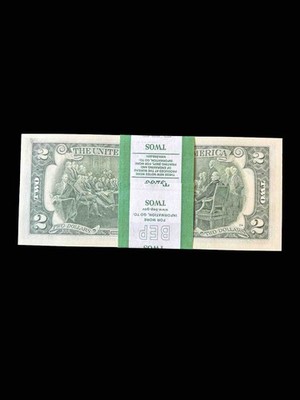 100 $2 Bills – Uncirculated Sequential – With Repeater Note