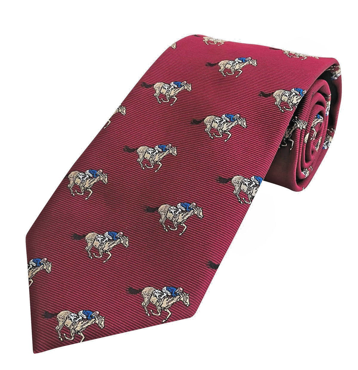 THE TIE STUDIO - Racing Horses and Jockey on Burgundy  Novelty Necktie