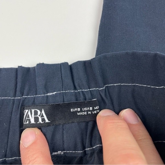 Zara Solid Navy Blue Brown Button Accent White St… - image 2