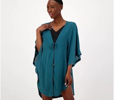Jantzen Woven Curve Hem Tie Front Cover-Up-Dashing Green-XL-NWT-A599580