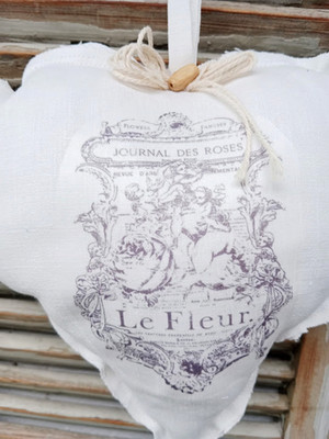 Halbleinen Stoffherz  * Le Fleur * 26 x 26cm   Shabby Landhaus Handarbeit