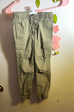 Boys 4T Green Solid Cargo Jogger Pants Pull On Elastic Waist Pockets