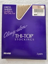 Sears Cling-alon Thi-Top Stockings Sandalfoot Toe 2 pair Size Tall Nude
