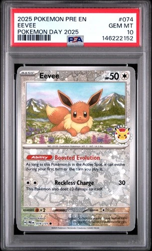 2025 POKEMON PRE EN-PRISMATIC EVOLUTIONS POKEMON DAY 2025 #074 EEVEE PSA 10