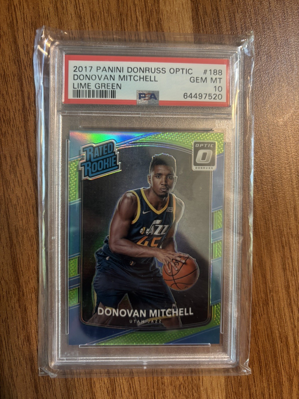 2017 Donruss Optic Donovan Mitchell Rookie RC Lime Green /175 PSA 10