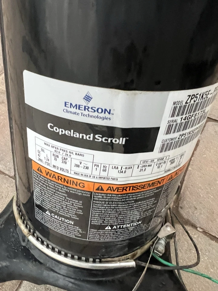 COPELAND SCROLL COMPRESSOR model  ZP51K5E - PFV - 830 year 2014 - 220v single ph - Image 2 of 4