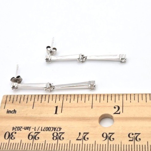 Silvertone Simple Dangle Post Bar Earrings with R… - image 6