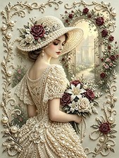 Vintage Lady Roses 5D Pearl Diamond Art Kit for Adults