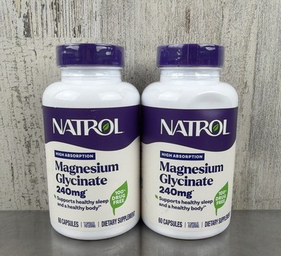 Lot Of 2 Natrol Magnesium Glycinate 240mg High Absorption 60 Capsules