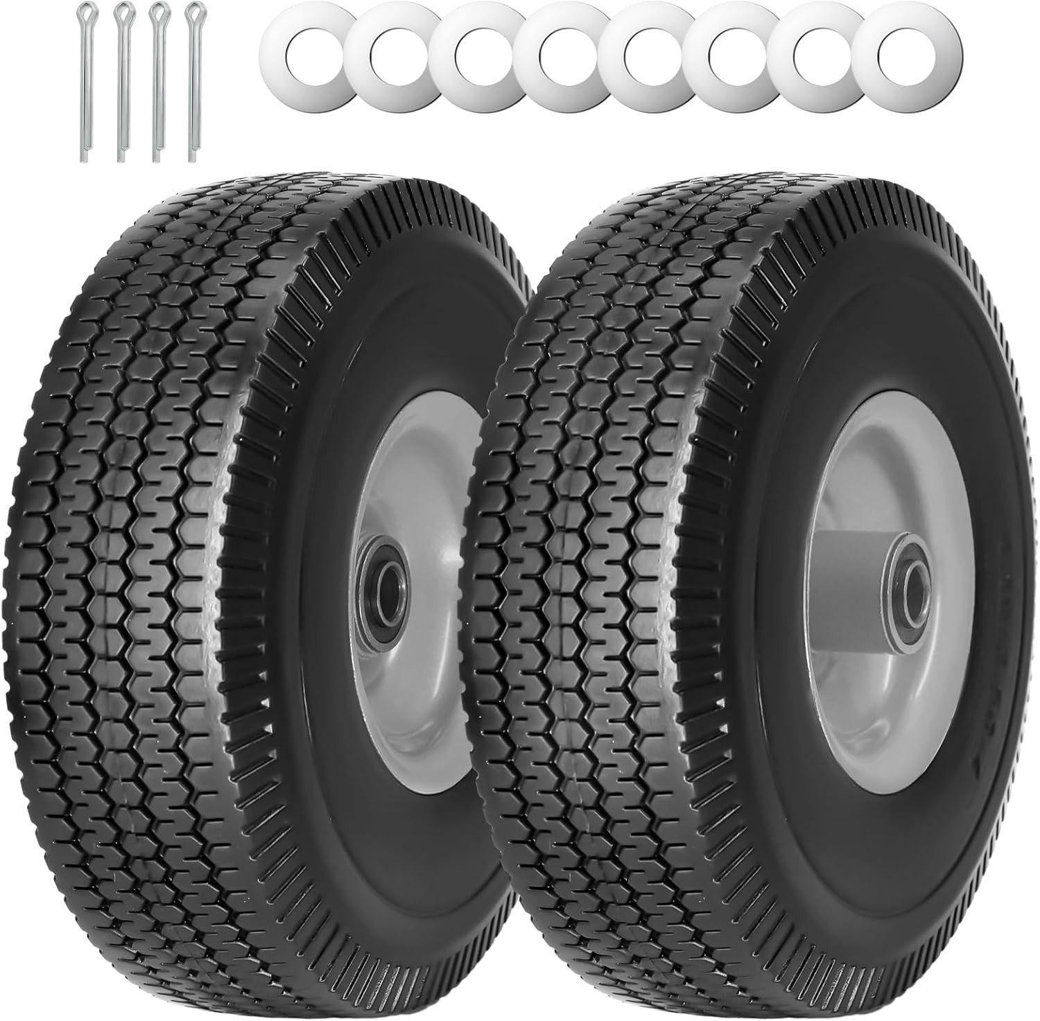 SIMEIQI 2Pack 10 x 4.10/3.50-4" Solid PU Run-Flat Tire Wheel with 5/8"Axle Bo...