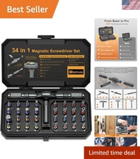 Versatile 34-in-1 Ratchet Screwdriver Set with 32 S2 Steel Bits & Carry Case
