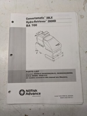 #ad #ad NILFISK ADVANCE PARTS LIST BOOK MANUAL CONVERTAMATIC 28LX 280HD BA 700 HYDRO $65.00