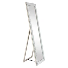 Bling Glass Cheval, Solid Wood Frame with 1"-Beveled Center Floor & Full Leng...