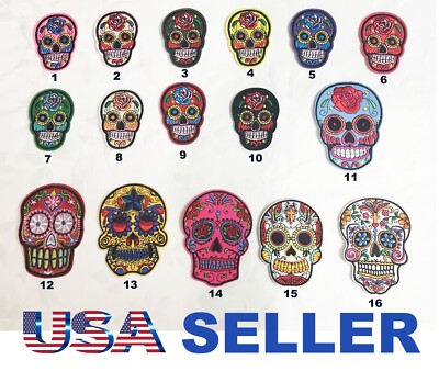 Mexican Sugar Skull DAY of The DEAD Embroidered Patch Iron On dia de los muertos