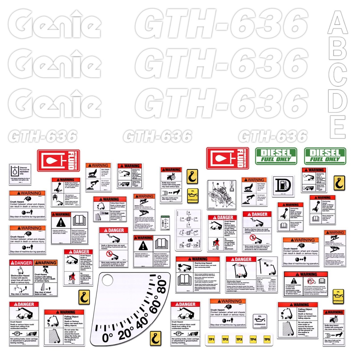 Decal Kit fits GENIE GTH-636 Telescopic Forklift Safety Stickers