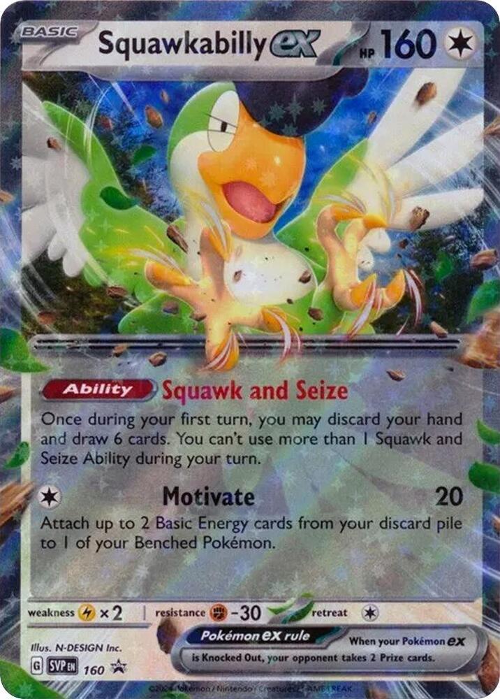 NM-Mint, English - 1 x Pokemon Squawkabilly ex - SVP160 - Promo Scarlet & Violet