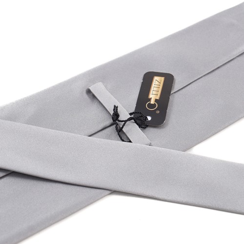 Zilli Solid Silvery Gray Luxury Satin Silk Tie NWT Classic 3.75" - Picture 4 of 4
