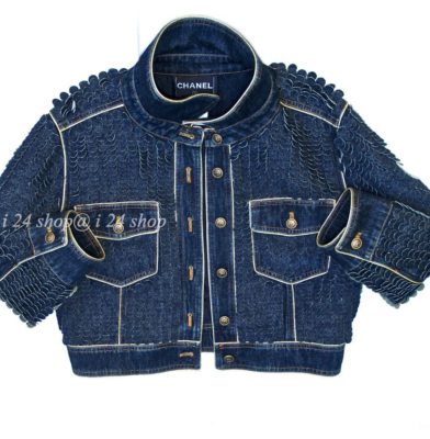 CHANEL クロップドデニムジャケット NEW TAGS $8900 THE SEXIEST CHANEL 14A PARIS-DALLAS 3-D DENIM
