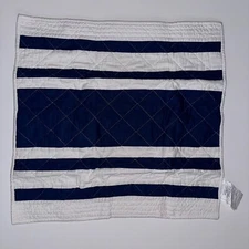 Pottery Barn Quilted Euro Pillow Sham Navy Blue White Bold Stripe NWT NEW