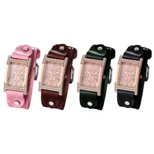 Women's Classic Rectangular Quartz Wrist Watch Roman Numerals Dial Leather Strap