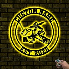 Custom Hockey Goalie Metal Wall Art With LED Light, Hockey Goalie Name Sign