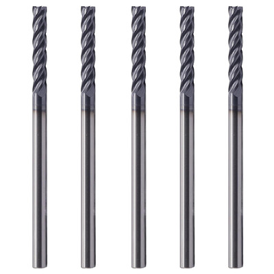 High Performance 5Pcs Solid Carbide Long End Mills, Altin Coated, 4 Flute, 30 De