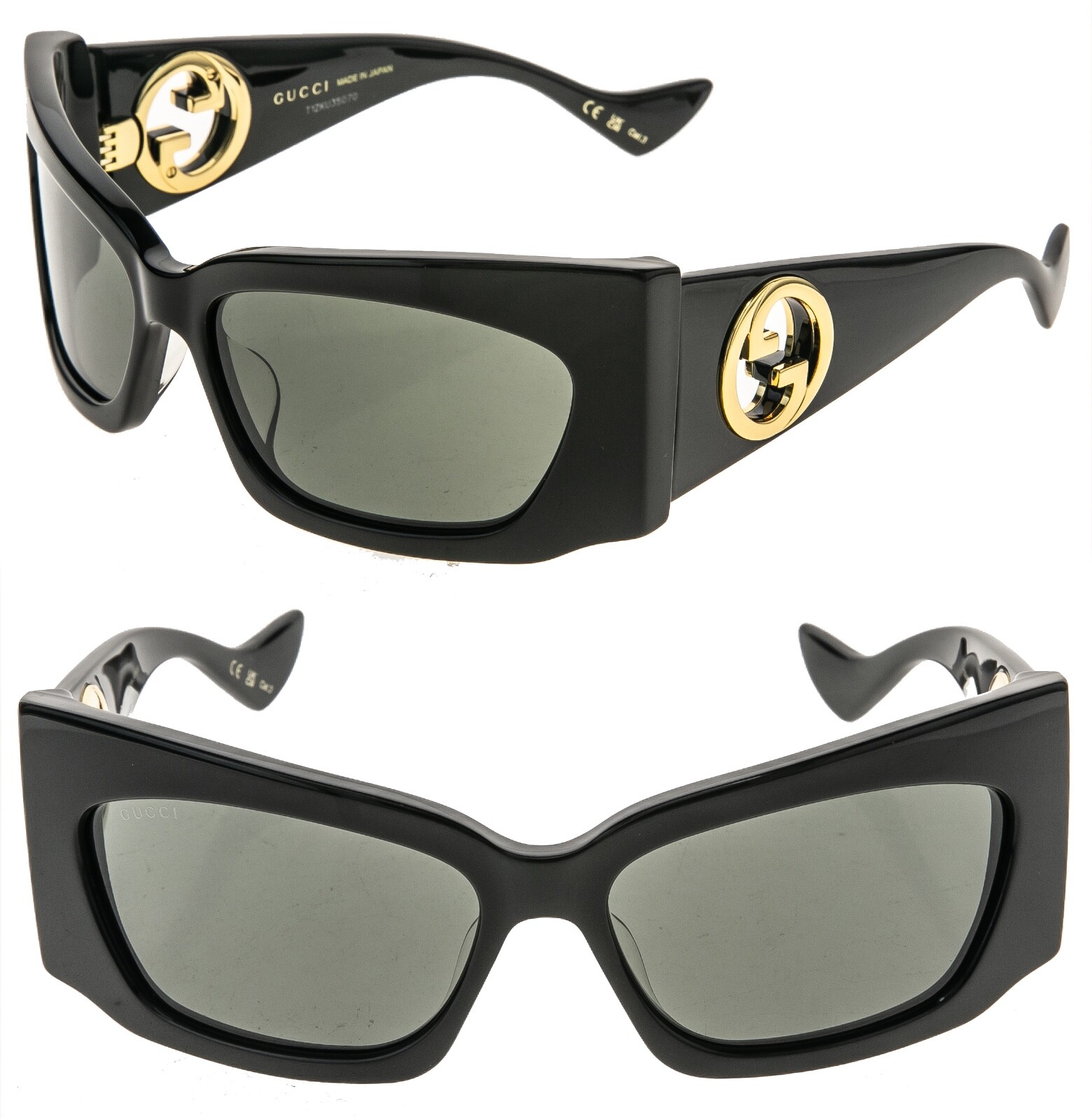 GUCCI 1412 Black Gold Logo Gg1412S Geometric Mask Wrap Unisex Sunglasses 001