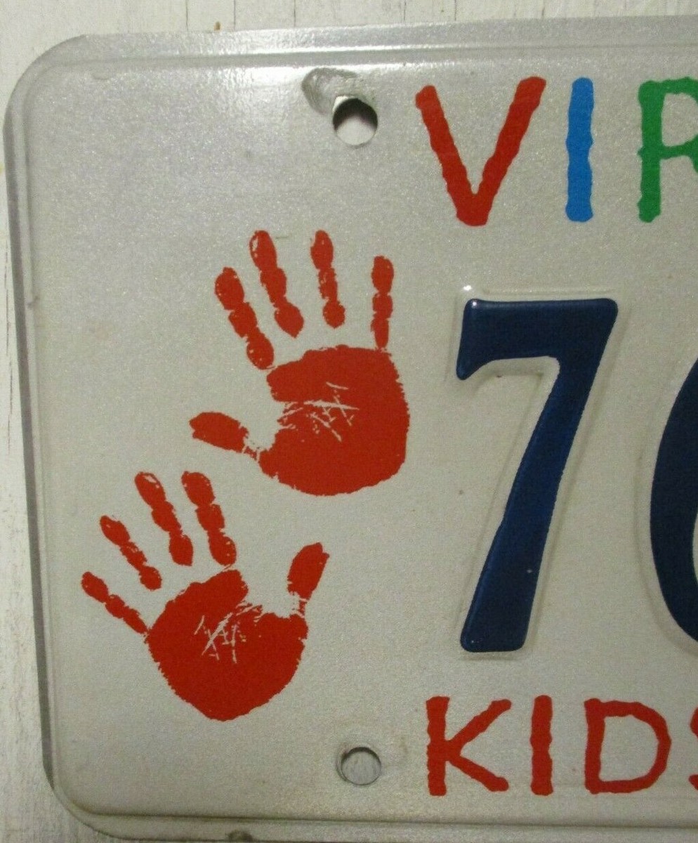 VIRGINIA license plate tag 7690KG KIDS FIRST red blue green letter