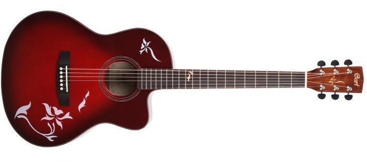 Guitare Cort JADE6 Slim Jumbo électro-acoustique rouge avec pan coupé