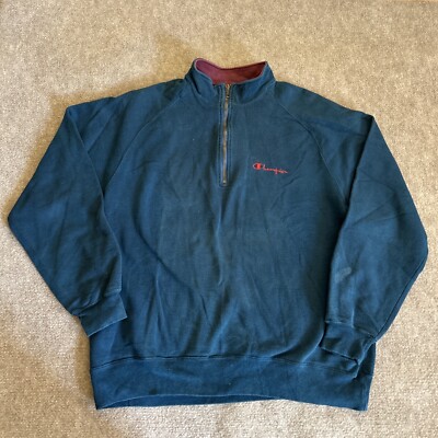 VTG Champion Sweatshirt Mens XLarge Pullover Fleece 1/4 Zip Turquoise 90s  VTG | eBay