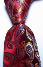 New Classic Paisley Red Blue Yellow JACQUARD WOVEN 100 Silk Men's Tie Necktie